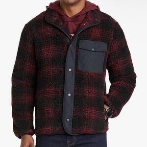 Goodfellow & Co Men's High Pile Fleece Faux Fur Plaid Check Flannel Jacket L